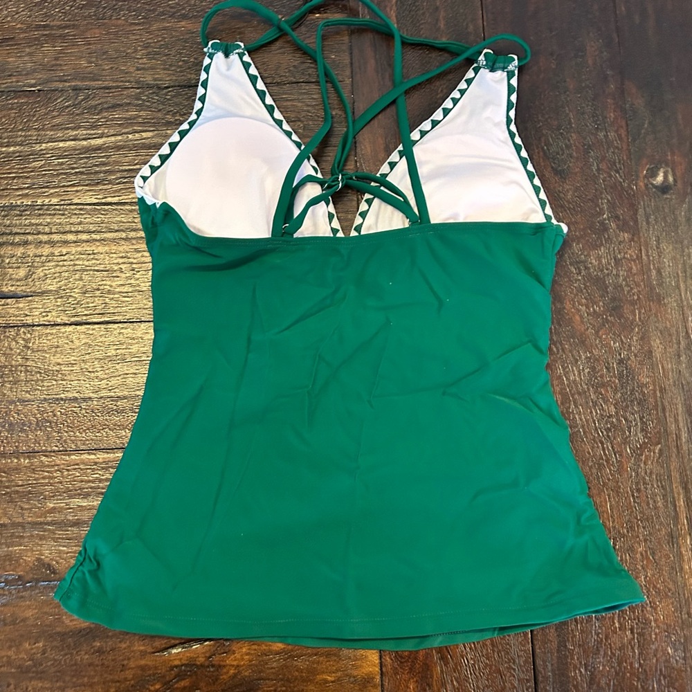 Green Tankini Swimsuit, V Neck Push Up Top, High Waisted Bottom - Picture 13 of 15
